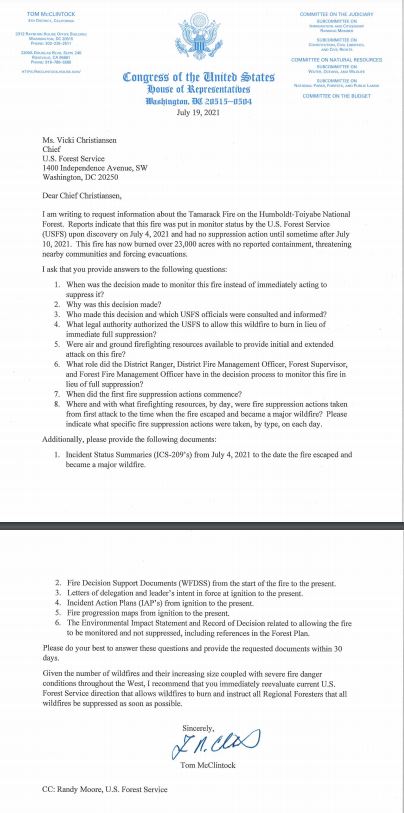  Tamarack Letter to US Forest Service