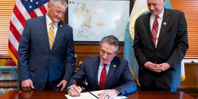 Congressman Tom McClintock with Doug Burgum Signing a Secretarial Order 