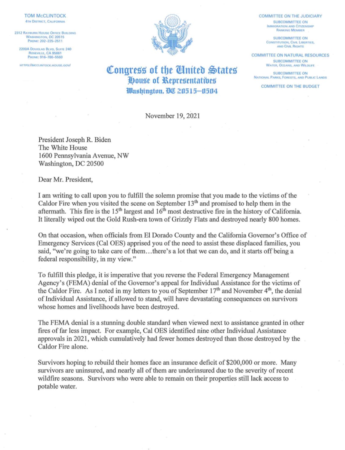 Letter to Biden - Caldor Fire 1