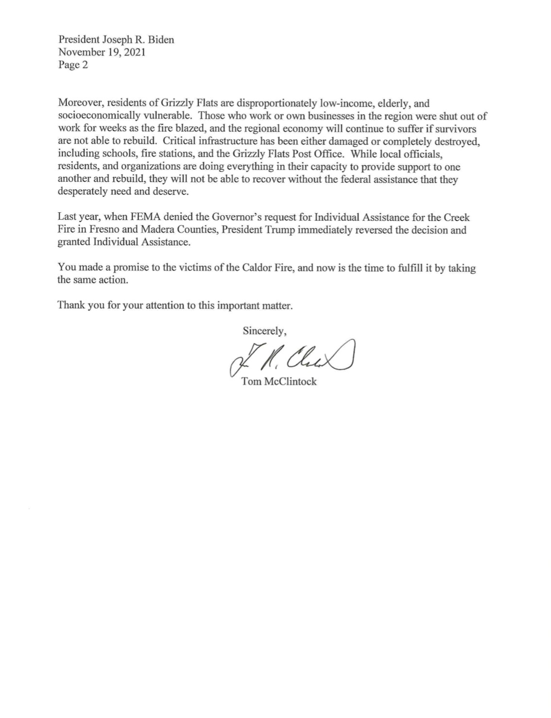 Letter to Biden - Caldor Fire 2