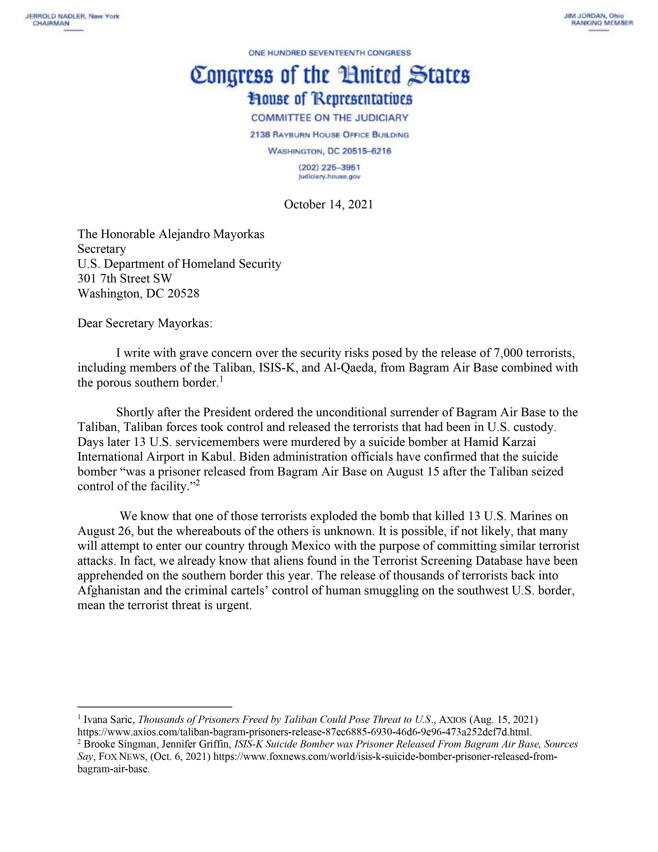 letter to Mayorkas